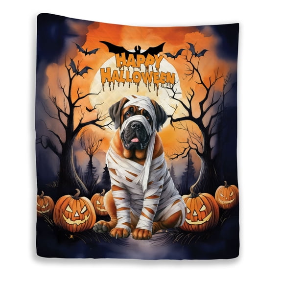 Mummy Mastiff Happy Halloween with Pumpkins Bats Spooky Fun Quilt Blanket Mastiffs Dog Lover Gifts Idea Cozy Comforter Throw Blanket - 00019