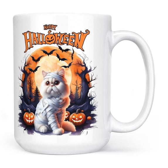 Mummy Persian Happy Halloween with Pumpkins Bats Spooky Fun Mug Cat Lover Kitten Owner Gifts Coffee Tea Cup - 00019