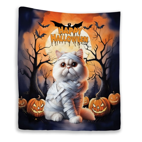 Mummy Persian Happy Halloween with Pumpkins Bats Spooky Fun Quilt Blanket Cat Lover Kitten Owner Gifts Cozy Comforter Throw Blanket - 00019