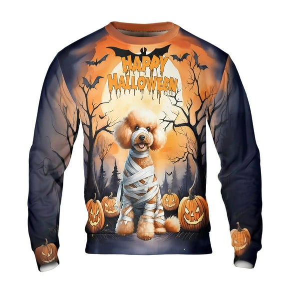 Mummy Poodle Happy Halloween with Pumpkins Bats Spooky Fun All Over Print 3D Sweatshirt Unisex Merch Poodles Dog Lover Gifts Idea - 00019