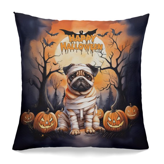 Mummy Pug Happy Halloween with Pumpkins Bats Spooky Fun Pillowcase Double Sided Dog Lover Gifts Pillow Case Covers - 00019