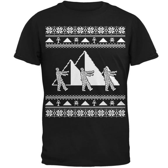 Mummy Pyramid Ugly Christmas Sweater Black Adult T-Shirt - Small
