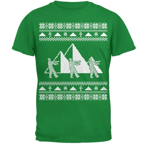 Mummy Pyramid Ugly Christmas Sweater Irish Green Adult T-Shirt - 2X-Large