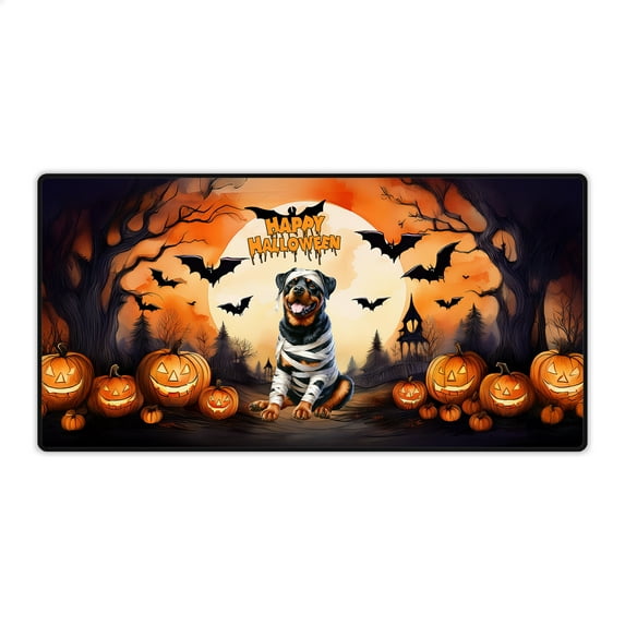 Mummy Rottweiler Happy Halloween with Pumpkins Bats Spooky Fun Desk Mat Full Keyboard Mouse Pad Rottie Dog Lover Gifts Idea Large Mousepad - 00019