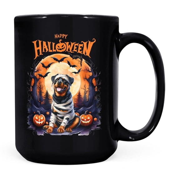 Mummy Rottweiler Happy Halloween with Pumpkins Bats Spooky Fun Mug Rottie Dog Lover Gifts Idea Coffee Tea Cup - 00019