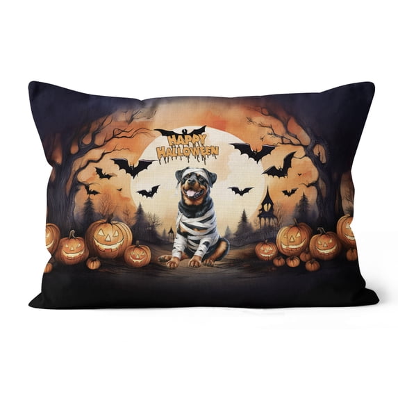 Mummy Rottweiler Happy Halloween with Pumpkins Bats Spooky Fun Pillow Cushion Double Sided Rottie Dog Lover Gifts Idea Throw Pillow - 00019