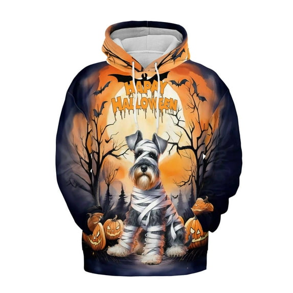 Mummy Schnauzer Happy Halloween with Pumpkins Bats Spooky Fun All Over Print 3D Hoodie Unisex Merch Hoodies Miniature Schnauzer Dog Lover - 00019