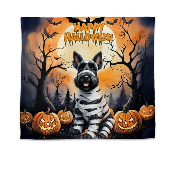 Mummy Scottish Terrier Happy Halloween with Pumpkins Bats Spooky Fun Tapestry Scottie Dog Lover Gifts Wall Hanging Backdrop Home Decor - 00019