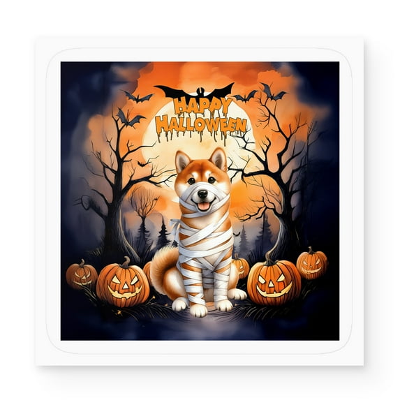 Mummy Shiba Inu Happy Halloween with Pumpkins Bats Spooky Fun Vinyl Sticker Shibas Dog Lovers Gifts Idea Waterproof Decal Art Decor - 00019