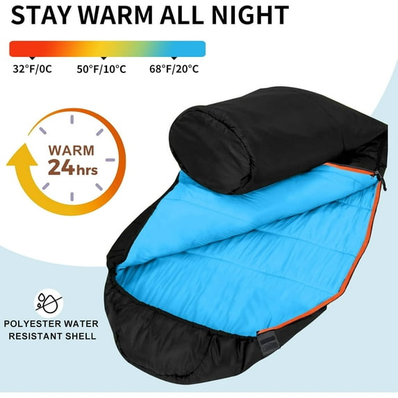 Mummy Sleeping Bag, Cold Weather Camping Sleeping Bag, 32℉ 3-4 Seasons Adults Sleeping Bag, Non-Snag Zipper with Adjustable Hood for Backpacking, Hiking