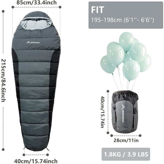 Mummy Sleeping Bag for Adults 14-41 ℉   Cold Weather 3-4 Season Camping Sleeping Bags with Compression Sack for Backpacking Hiking Traveling