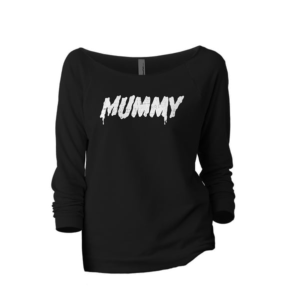 Mummy Women's Fashion Slouchy 3/4 Sleeves Raglan Lightweight Sweatshirt Black X-Large