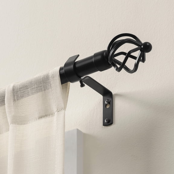 Mumo Classic 1 Inch Matte Black Metal Twist Cage Finial Adjustable Single Curtain Rods,16-63 Inches