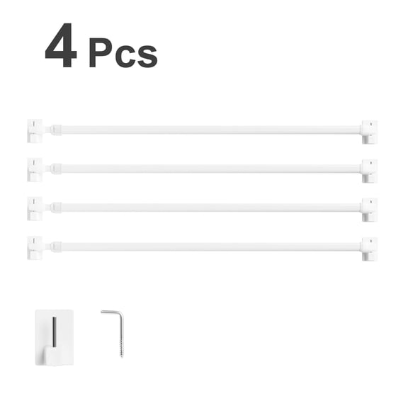Muuphra 4pcs Adjustable Tension Cafe Curtain Rods with Adhesive Hooks for French Door Window Cupboard Bars,No Drilling Required,23.6-37"