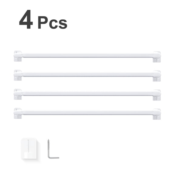 Beruichy 4pcs Adjustable Tension Cafe Curtain Rods with Adhesive Hooks for French Door Window Cupboard Bars,No Drilling Required,White,31.5-59"