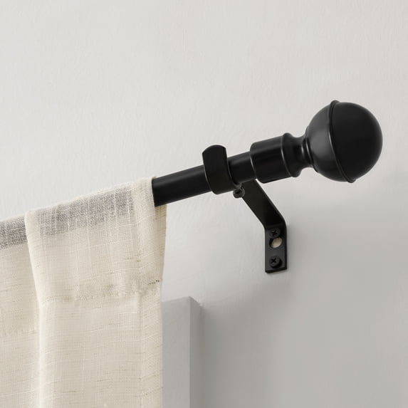 Mumo Modern 5/8 inch Heavy Duty Metal Adjustable Curtain Rod with Classic Ball Finial, Black, 16 - 63"