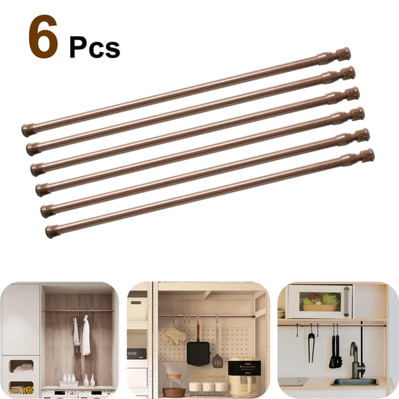 Mumo 6 Pcs Spring Tension Curtain Rod,Multifunctional Adjustable Rods for Kitchen Bathroom Wardrobe Closet,No Drilling,Wood Color,15.7-27.5"