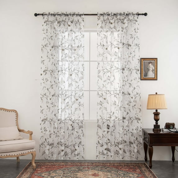 Muuphra Grey Burnout Floral Light-Filtering Curtains for Living Room Bedroom Girl's Room ,2 Panels,55×84"