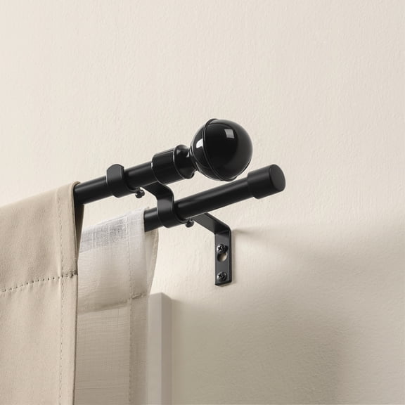 Mumo Matte Black 5/8" and 5/8" Adjustable Curtain Rod Set, 16-47"