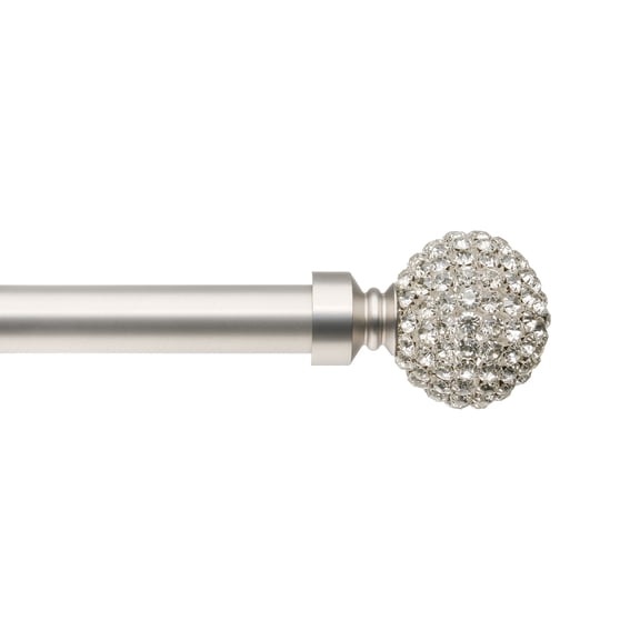 Mumo Modern 1 Inch Brushed Nickle Decorative Crystal Diamond Ball Finial Adjustable Single Curtain Rods,30-60 Inches