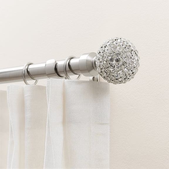 Muuphra Luxurious 1" Bright Brushed Nickle Decorative Rhinestone Adjustable Single Curtain Rods,30"-60"