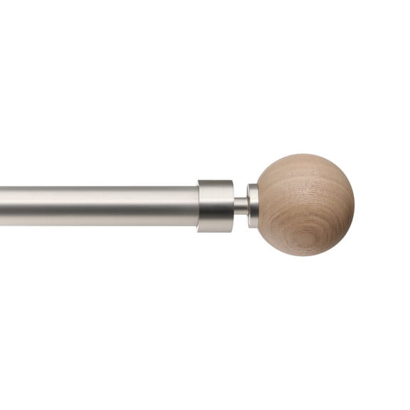 Muuphra Modern 1" Bright Brushed Nickle Wood Ball Adjustable Single Curtain Rods,30"-60"