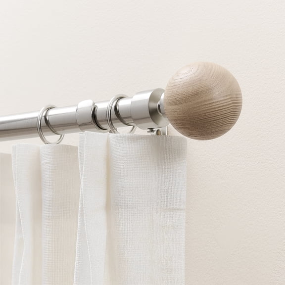 Muuphra Modern 1" Bright Brushed Nickle Wood Ball Adjustable Single Curtain Rods,30"-60"