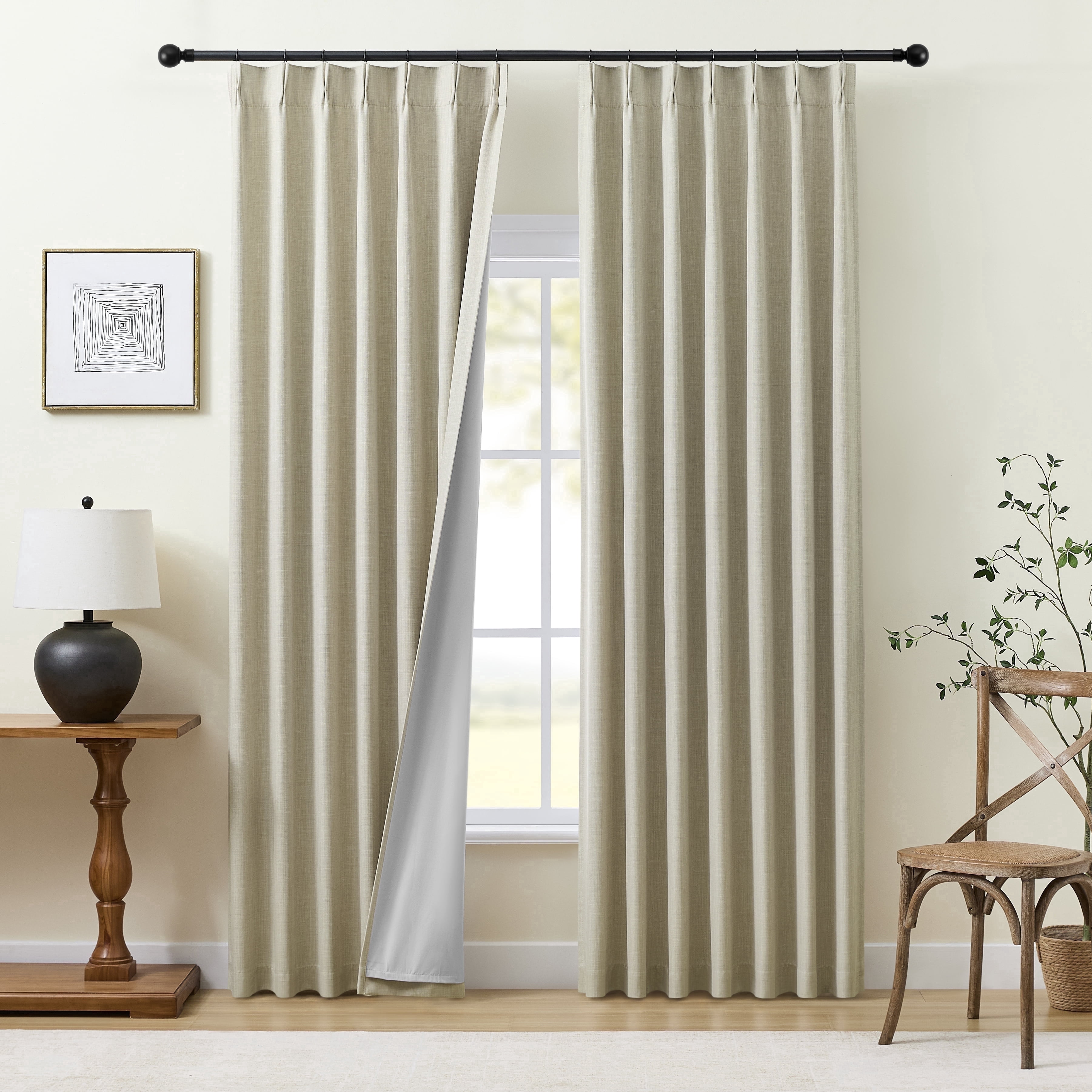 Mumo Full Blackout Pinch Pleated Curtains for Bedroom Living Room,2 Panels,Cream,40×95 Inches