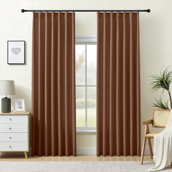 Mumo Pinch Pleated Light Filtering Linen Blended Curtains with Metal Rings and Hooks for Living Room Bedroom,2 Panels,Terracotta,40"×84"
