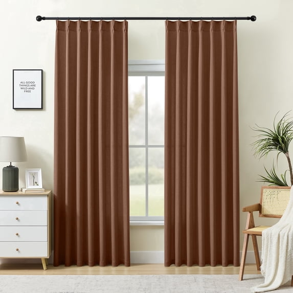 Muuphra Pinch Pleated Light Filtering Linen Blended Curtains with Metal Rings and Hooks for Living Room Bedroom,2 Panels,Terracotta,40"×95"