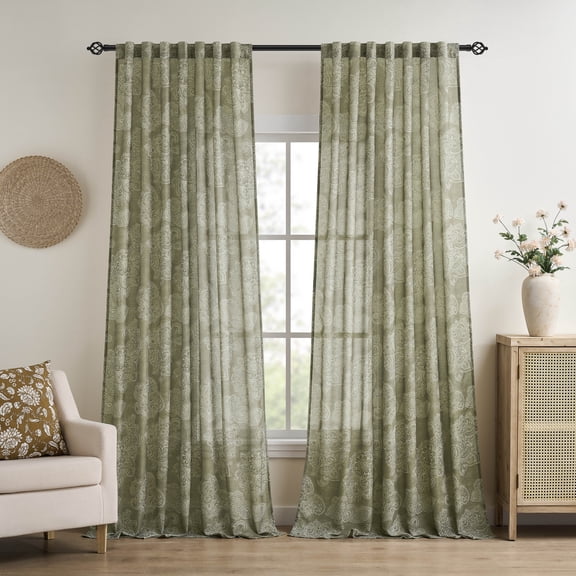 Muuphra Vintage Floral Cotton-Linen Blend Back Tab Curtains for Living Room Bedroom,2 Panels, 54" x 63"