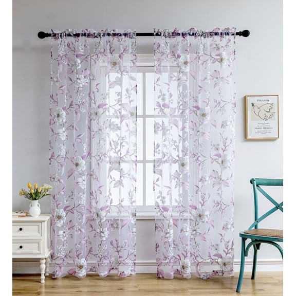 Muuphra Purple Burnout Floral Light-Filtering Curtains for Living Room Bedroom Girl's Room ,2 Panels,55×95"