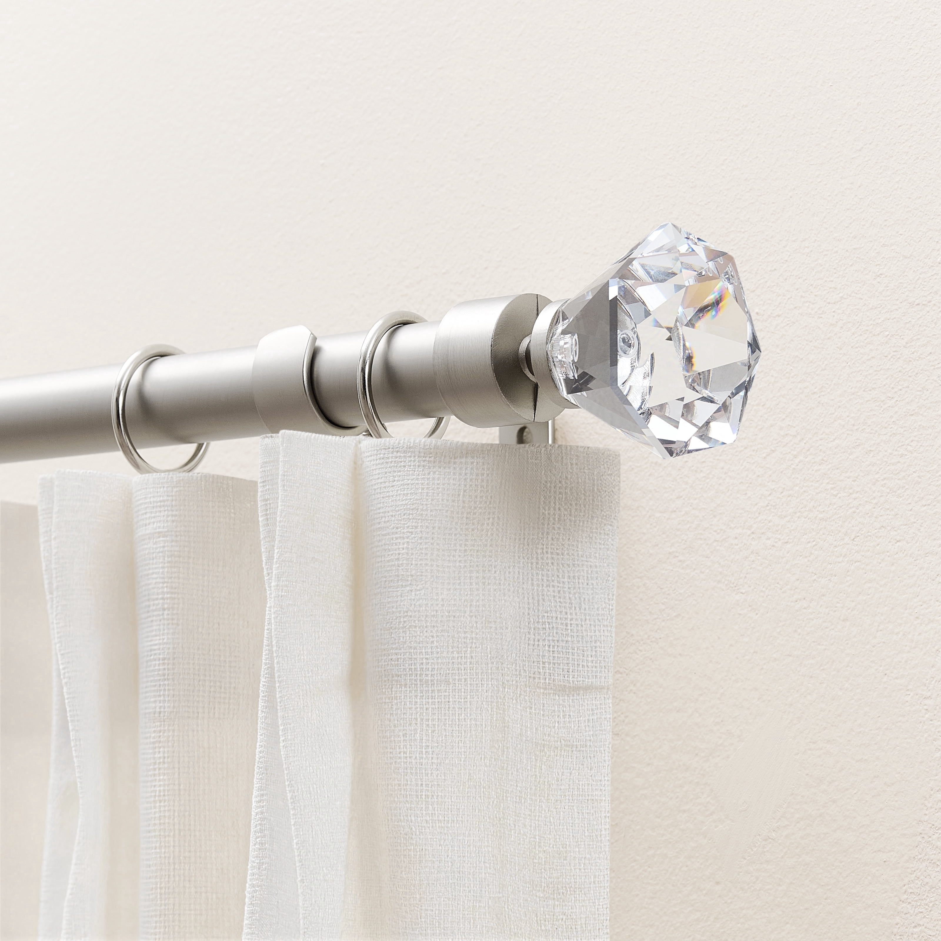 Muuphra Modern 1" Brushed Nickle Diamond Crystal Ball Adjustable Single Curtain Rods,30"-60"