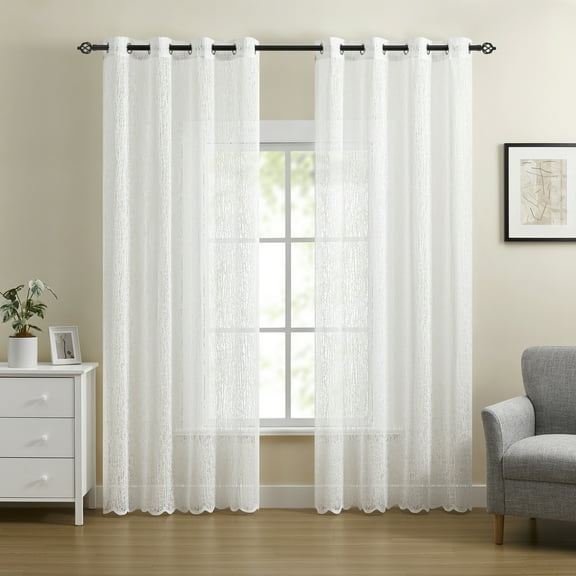 Muuphra Vintage White Lace Sheer Curtain Panels, Gromment Light Filtering Warp knitted Drapes for Living Room Bedroom Patio,55" x 95", 2 Panels