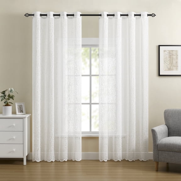 Muuphra Vintage White Lace Sheer Curtain Panels, Gromment Light Filtering Warp knitted Drapes for Living Room Bedroom Patio,55" x 95", 2 Panels