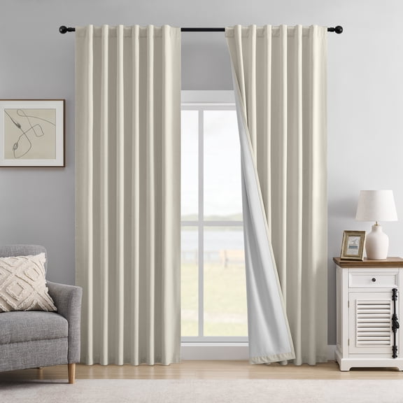 Mumo Farmhouse Full Blackout Back Tab Curtains for Living Room,2 Panels,Linen,52×63 Inches