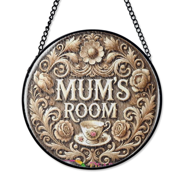 Mums Room Studio Suncatcher Stained Glass UV Printed Glass Mothers Space Decor Round