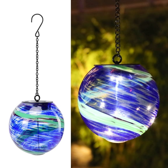 Mumtop Hanging Solar Glass Lights Lantern Outdoor - Gazing ball LED Solar Powered Waterproof Landscape Lanterns with Mosaic Design for Patio, Yard, Garden and Pathway Decoration