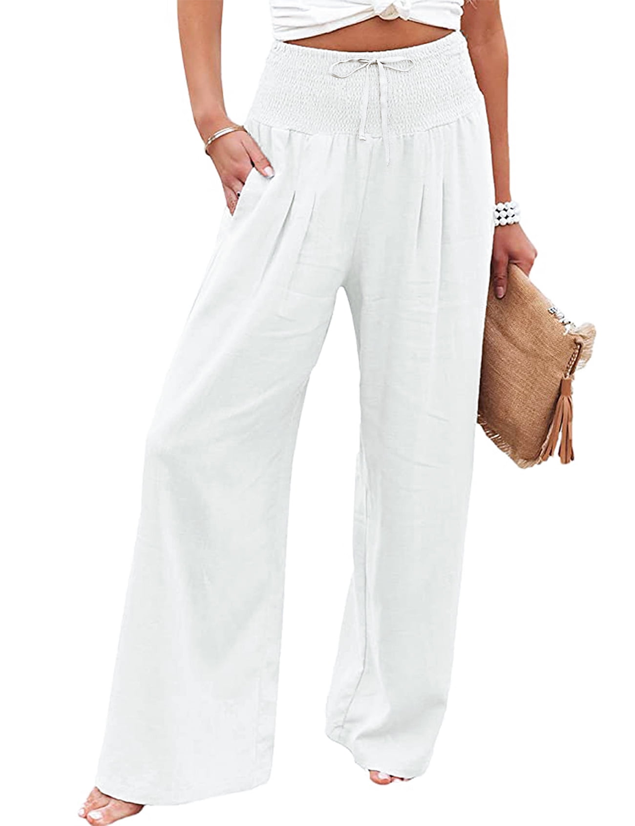 Cotton Linen Wide-Leg Pants - Relaxed High Waist Trousers main image 0