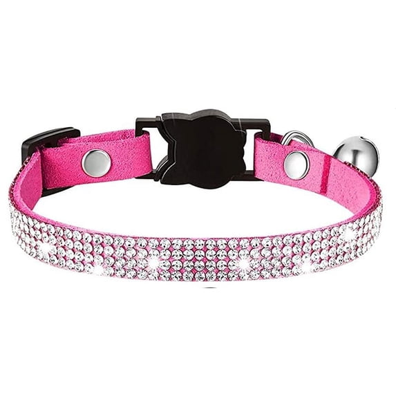 Mumup 1Pack Cat Collars,Rhinestone for Girl Cats Bling Kitten Flower Adjustable Breakaway Collar with Bell Soft Velvet Leather Collar for Puppy Small Dogs