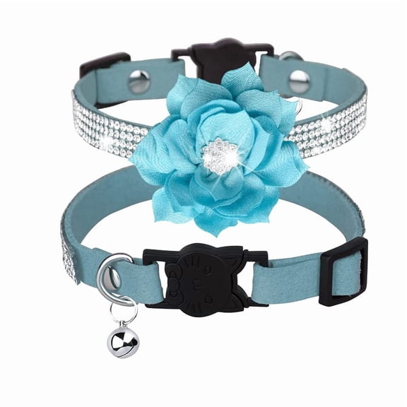 Mumup 1Pack Cat Collars,Rhinestone for Girl Cats Bling Kitten Flower Adjustable Breakaway Collar with Bell Soft Velvet Leather Collar for Puppy Small Dogs