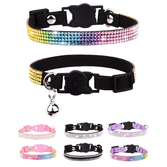 Mumup 1Pack Cat Collars for Girl Cats with Rhinestone Soft Velvet,Breakaway Cat Collars with Bell,Adjustable Safe Kitten Collar