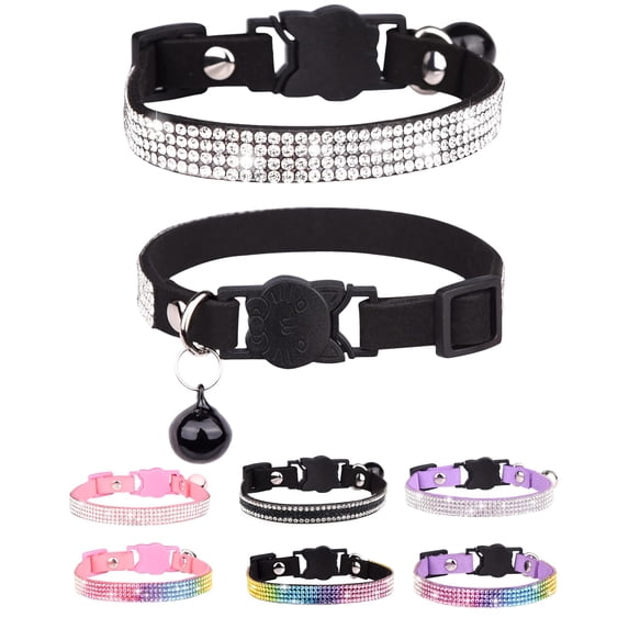 Mumup 1Pack Cat Collars for Girl Cats with Rhinestone Soft Velvet,Breakaway Cat Collars with Bell,Adjustable Safe Kitten Collar