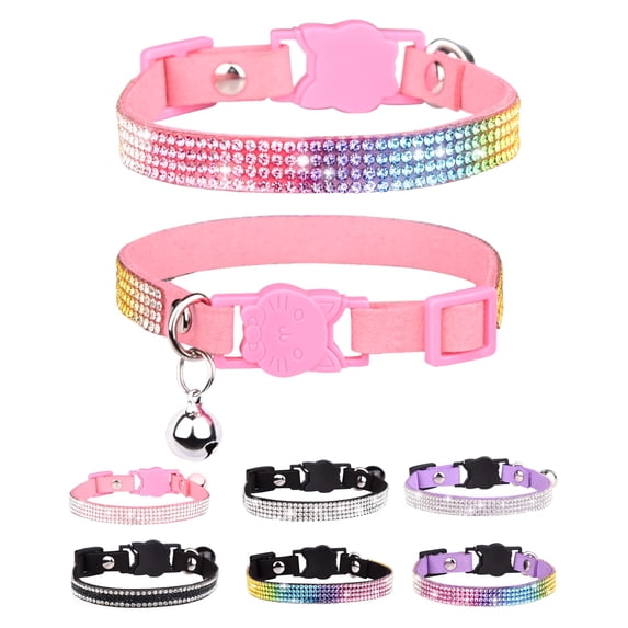 Mumup 1Pack Cat Collars for Girl Cats with Rhinestone Soft Velvet,Breakaway Cat Collars with Bell,Adjustable Safe Kitten Collar