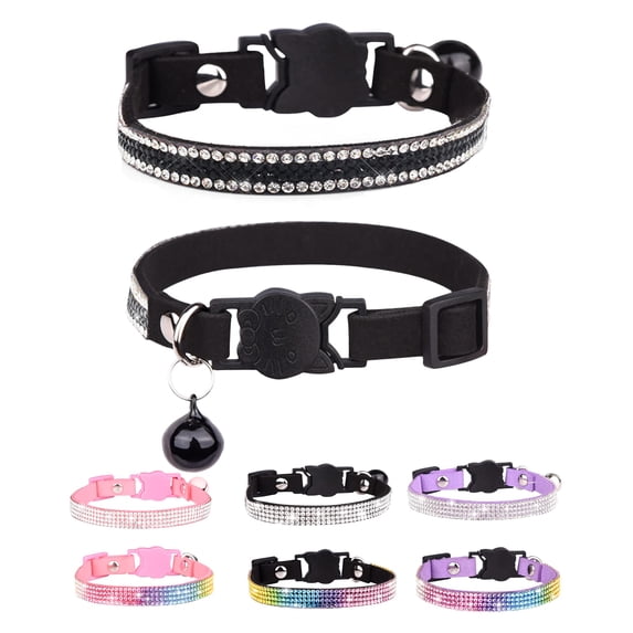 Mumup 1Pack Cat Collars for Girl Cats with Rhinestone Soft Velvet,Breakaway Cat Collars with Bell,Adjustable Safe Kitten Collar