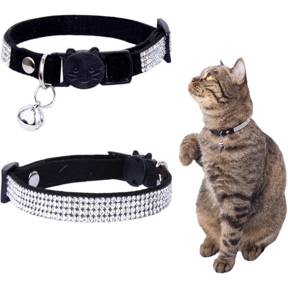Mumup 1Pack Rhinestone Cat Collar Breakaway with Bell Safety Buckle, Adjustable Diamond Girl Boy Kitty Cute Comfy Collar for Kitten Tiny Little Pets Rabbits