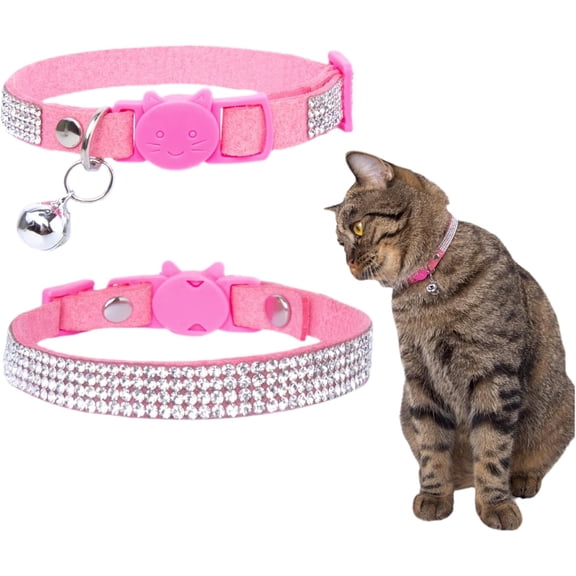 Mumup 1Pack Rhinestone Cat Collar Breakaway with Bell Safety Buckle, Adjustable Diamond Girl Boy Kitty Cute Comfy Collar for Kitten Tiny Little Pets Rabbits