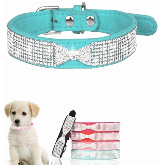 Mumup 1Pack Small Dog Collars for Female Dogs, Cute Bling Rhinestone Crystal with Bow Tie, Sparkly Glitter Jewel Diamond Puppy Collar for XS, Small, Medium Pet Girls