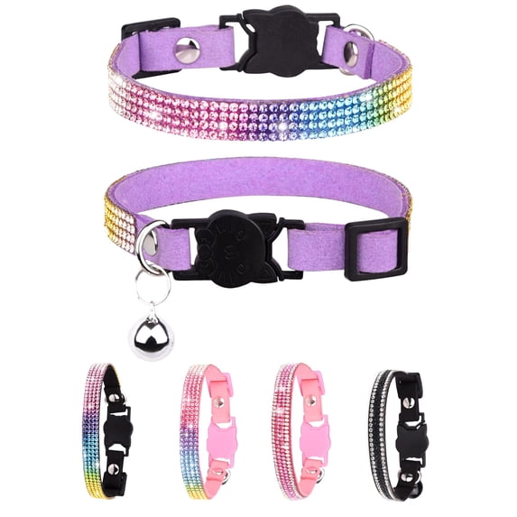 Mumup 1Pack Suede Breakaway Cat Collar with Sparkling Rhinestones & Bell - Soft Adjustable Safe Release Kitten CollaCats
