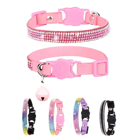 Mumup 1Pack Suede Breakaway Cat Collar with Sparkling Rhinestones & Bell - Soft Adjustable Safe Release Kitten CollaCats